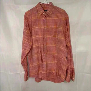 Mens size large ermenegildo zeta brand plaid button up shirt, #N487
